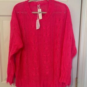 Anthropologie Hot Pink Cable-Knit Scoop Neck Sweater